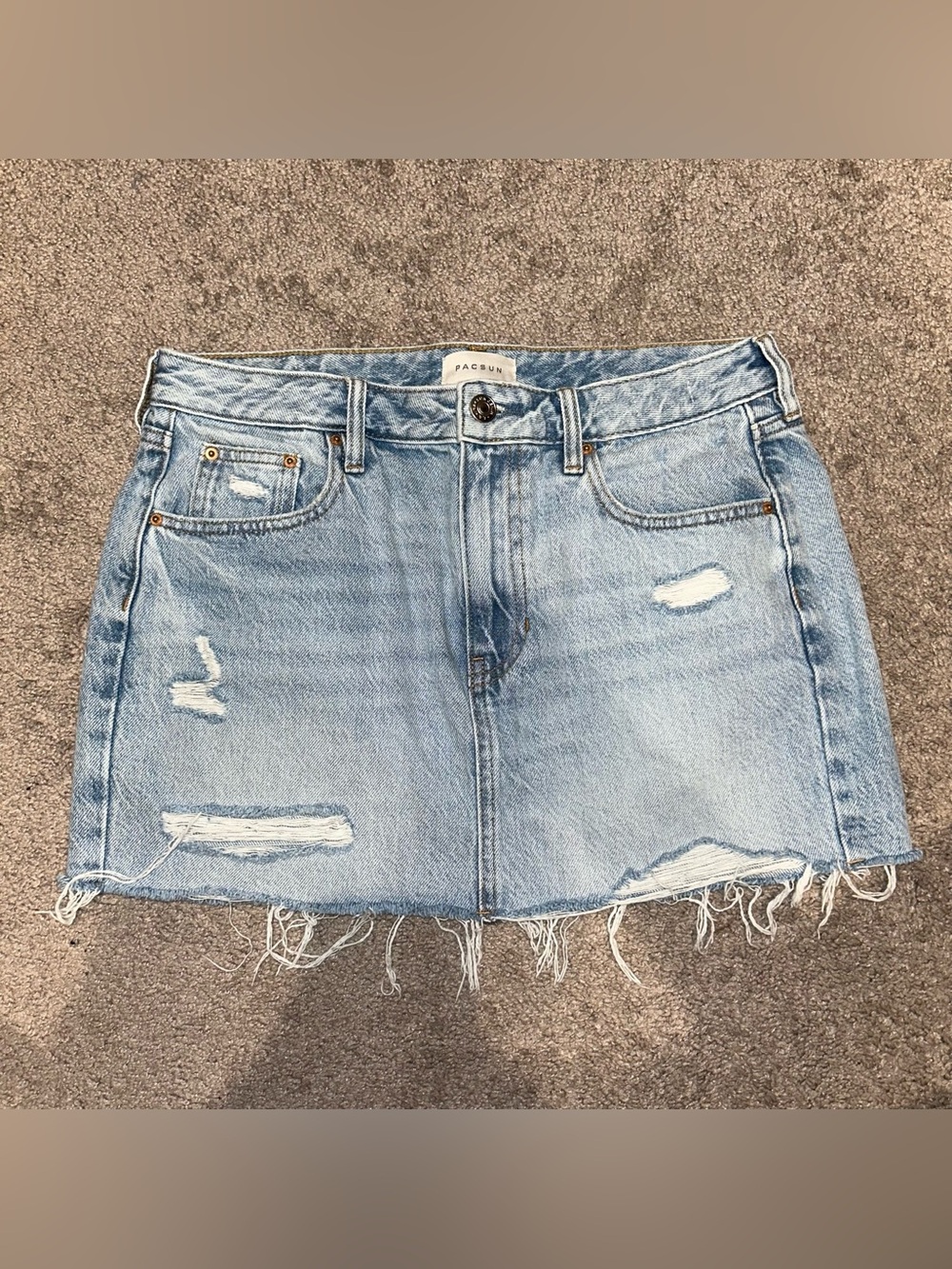 PacSun Light Blue Ripped Denim Mini Skirt
